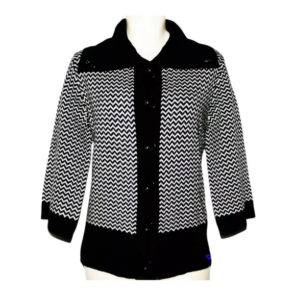 VINTAGE JM COLLECTION Black White Women's Sweater Buttoned Medium Formal Casual - Picture 1 of 6
